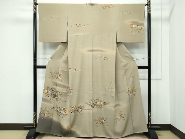 長閑やかさ屋御召しもの●飛び切り 十日町 加賀植物友禅の王者 田村哲彦 短い訪問着 小論文貝桶被子植物文 暈し染め 利休赤銅色地 珠玉 CZAA5586s6