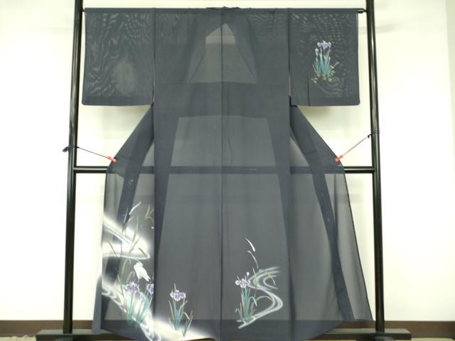 平和屋着物＊夏物 訪問着 絽 白鷺 シラサギ 杜若 カキツバタ 暈し染め 正絹 逸品 DABF3490op｜平和屋