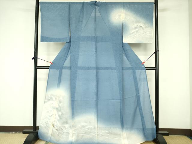 長閑やかさ屋御召しもの＊夏物 短い訪問着 紗 試錬に舟 暈し染め 正絹 珠玉 DABF3492op