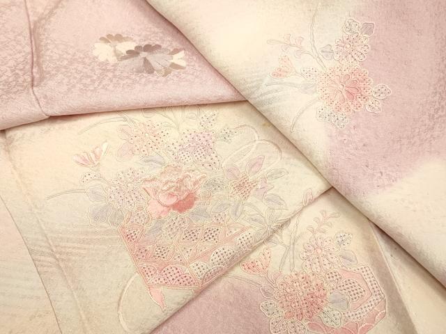 平和屋着物▽中国三大刺繍　スワトウ刺繍　汕頭刺繍　総刺繍　訪問着　単衣　貝桶花文　暈し染め　正絹　逸品　DABF5648du｜平和屋