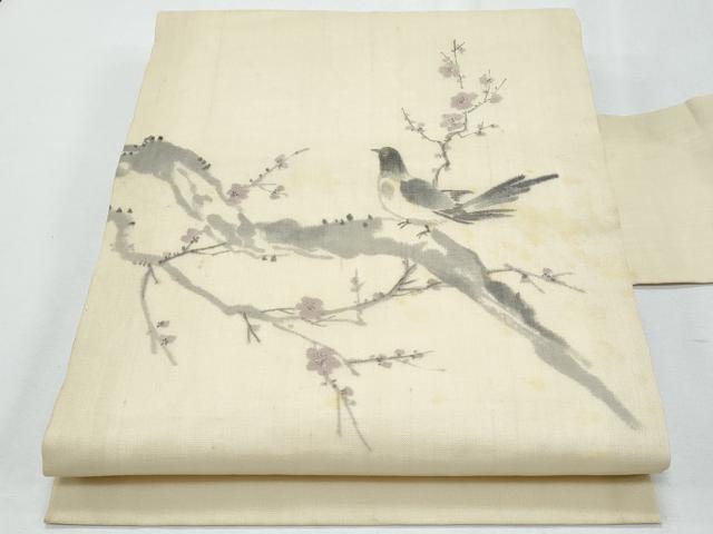 長閑やかさ屋お召しもの＊夏物 九寸名古屋帯 文筆家物 墨付き 一時停止鳥 正絹 珠玉 CABH8031fb