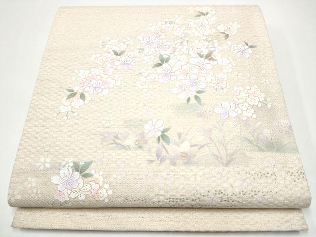 長閑やかさ屋お召しもの●膜鳴楽器柄袋帯 舞桜文 現ナマ彩 正絹 珠玉 CABH4943hy