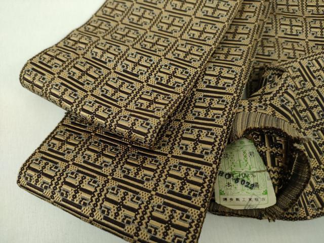 平和屋着物●男性　本場筑前博多織　角帯　幾何学文様　証紙付き　正絹　逸品　DABE5276ps｜平和屋