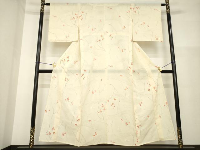 長閑やかさ屋御召しもの＊夏物 小紋 絽 墨付き 枝花文 正絹 珠玉 AABH1928ck