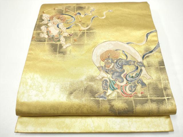 長閑やかさ屋御召しもの●膜鳴楽器柄袋帯 執筆者物 風神雷神図 金糸 正絹 珠玉 CABH4949hy