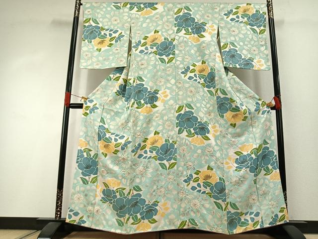 長閑やかさ屋御召しもの●飛び切りな小紋 絞り 被子植物文 正絹 珠玉 AABI1622fy