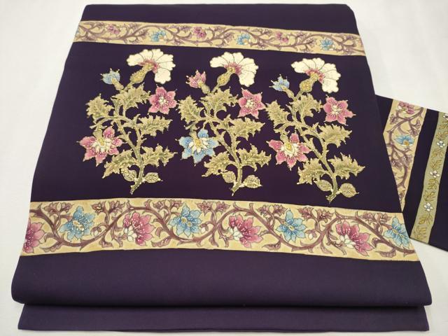 平和屋着物○塩瀬 九寸名古屋帯 作家物 手描き 風景文 金彩 正絹