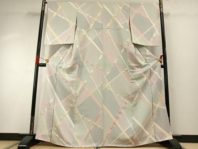 平和屋着物●上質な小紋 地紋起こし 鬘帯花文 金彩 正絹 逸品 AABH4707fy