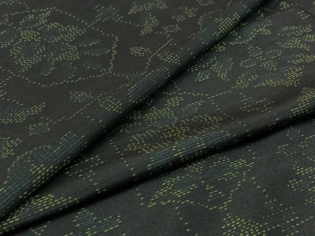 平和屋着物▽本場大島紬　単衣　草花文　黒地　正絹　逸品　AABC3198jh 着物-レディースファッション