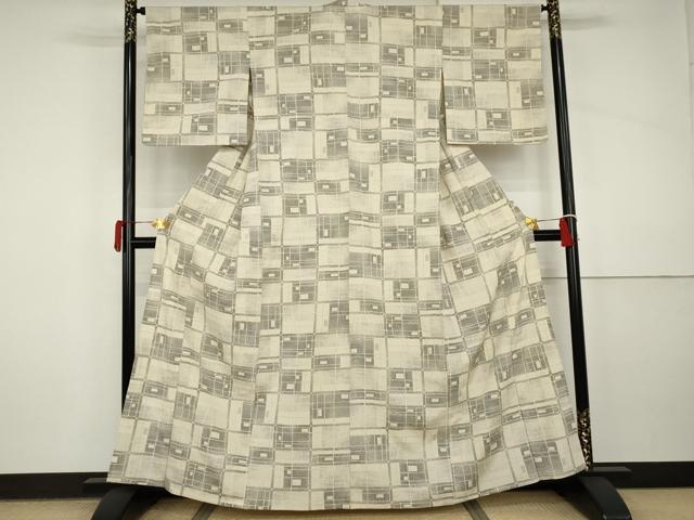 長閑やかさ屋御召しもの▽本塩沢 単衣 変わり透かし彫り 正絹 珠玉 AABI8070cs
