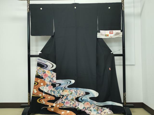 長閑やかさ屋御召しもの●飛び切り 本加賀友禅絵描き 寺西光方 黒留袖 水流被子植物文 証紙付き添い人 珠玉 CZAA5599s6