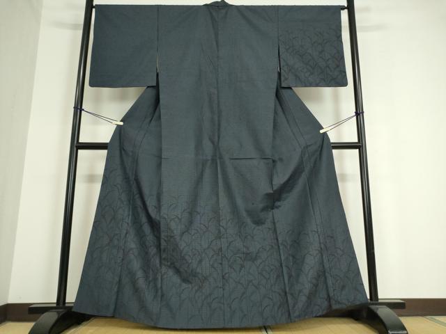 長閑やかさ屋お召しもの▽短い訪問着 紬地 単衣 顕花植物文 100亀甲 正絹 珠玉 DAAT9874az
