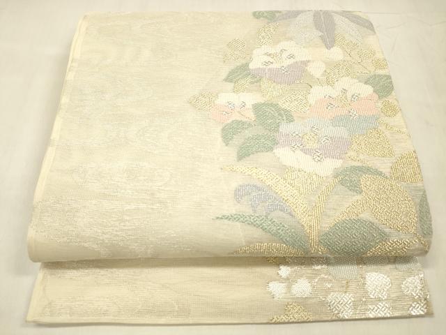 長閑やかさ屋お召しもの＊夏物 六通柄袋帯 水筋花文 藤花房 現ナマ糸 正絹 珠玉 DABE6046糎