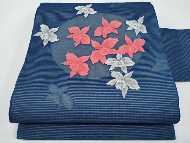 長閑やかさ屋お召しもの＊夏物 九寸名古屋帯 舞花文 銀糸 正絹 珠玉 CABH8012fb