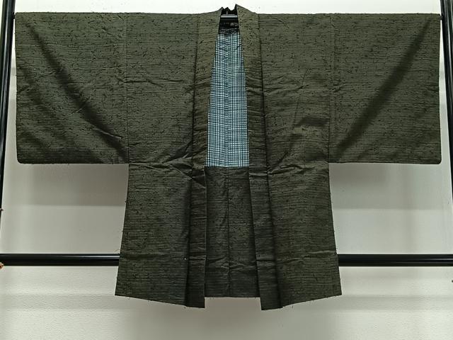 平和屋着物&infin;男性　羽織　髭紬地　海松色　正絹　逸品　CABD4657ua｜平和屋
