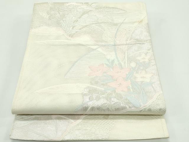 長閑やかさ屋御召しもの＊夏物 六通柄袋帯 秋草文 銀糸 正絹 珠玉 CABF4630rv