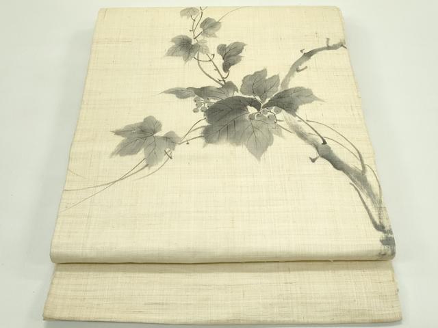 長閑やかさ屋お召しもの＊夏物 九寸開き名古屋帯 墨付き 蔦の葉文 麻 珠玉 CABG7410rv