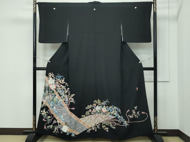 長閑やかさ屋御召しもの●飛び切り 本加賀友禅絵描き 宮野勇造 黒留袖 宮島 枝花文 珠玉 CZAA5600s6