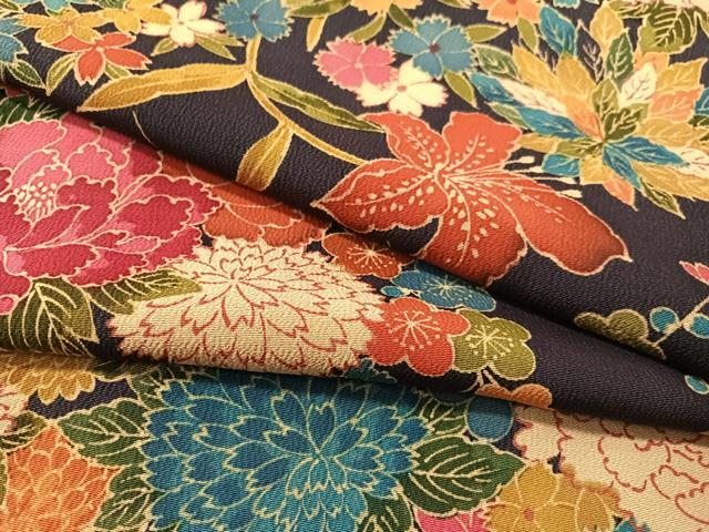 平和屋着物●上質な小紋　草花文　鬼しぼ縮緬　正絹　逸品　CABB5172vp｜平和屋