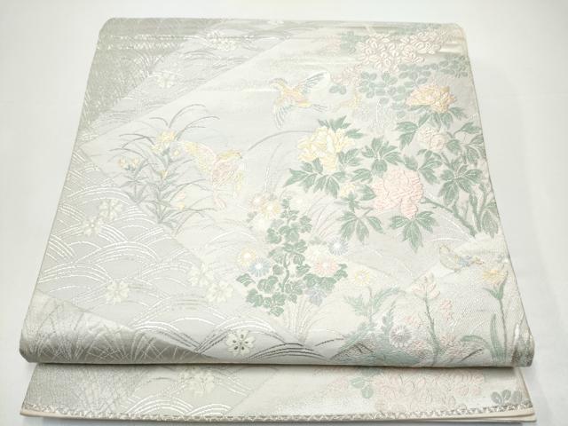 長閑やかさ屋御召しもの●六通柄袋帯 花鳥文 現ナマ糸 正絹 珠玉 CABH4995hy