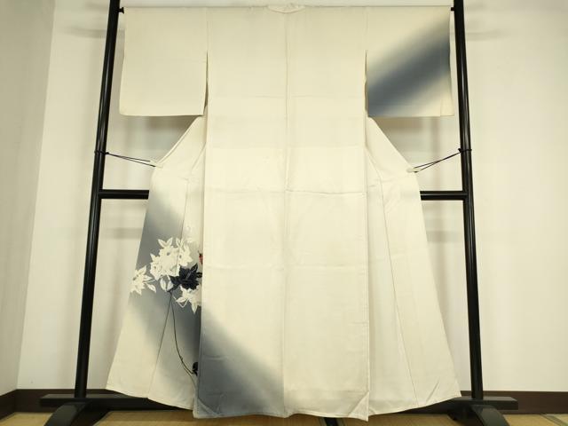 平和屋着物▽訪問着 単衣 舞蝶花文 手描き 暈し染め 正絹 逸品 DABE4482az|平和屋