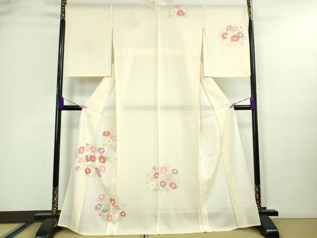 長閑やかさ屋御召しもの＊飛び切り 夏物 中国三大刺しゅう スワトウ刺しゅう 汕頭刺繍 短い訪問着 絽 被子植物文 アイヴォリー色地 珠玉 DZAA9642kh5