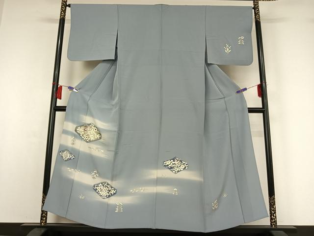 長閑やかさ屋御召しもの▽短い訪問着 単衣 刺しゅう 花鳥文 暈し染め 金彩 正絹 珠玉 AABH9766jh
