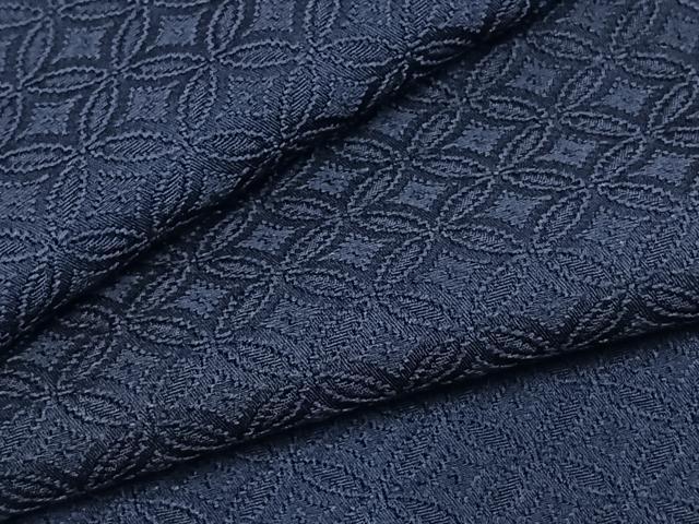 平和屋着物●上質な色無地　七宝地紋　紺色　正絹　逸品　AABH5198fy｜平和屋