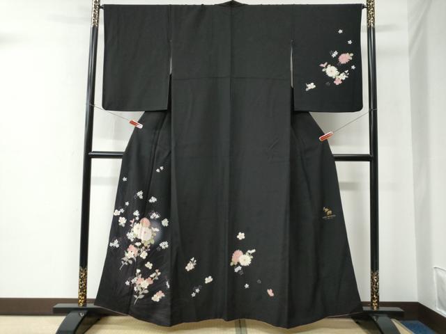 平和屋着物●松田聖子 SEIKOMATSUDA 訪問着 草花文 蛍暈し 黒地 正絹 逸品 CABE2126yc|平和屋