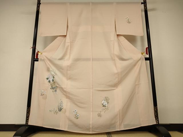 長閑やかさ屋御召しもの＊夏物 短い訪問着 絽 墨付き 雪輪被子植物文 現ナマ彩 正絹 珠玉 AABI0760jd