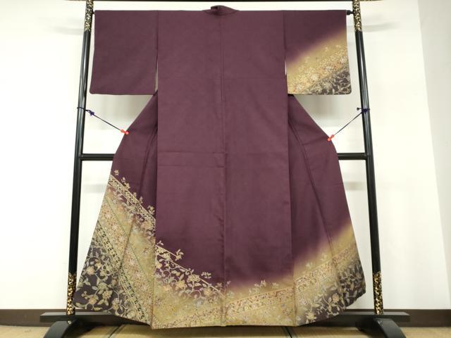 長閑やかさ屋御召しもの●短い訪問着 洋花文 暈し染め 金彩 正絹 珠玉 DABF1296ud