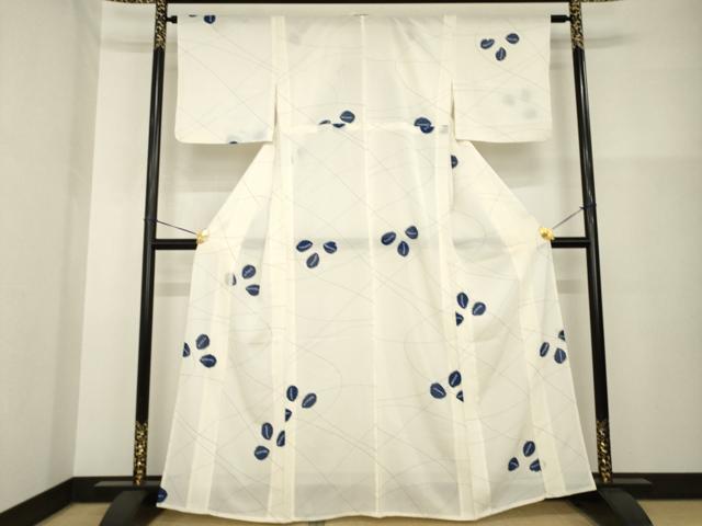 長閑やかさ屋御召しもの＊夏物 小紋 絽 絞り 舞葉文 正絹 珠玉 AABH2570ck