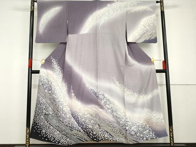 平和屋着物●訪問着 朧染め 重ね絞り 立波花文 暈し染め 正絹 逸品 AABG3557cs|平和屋
