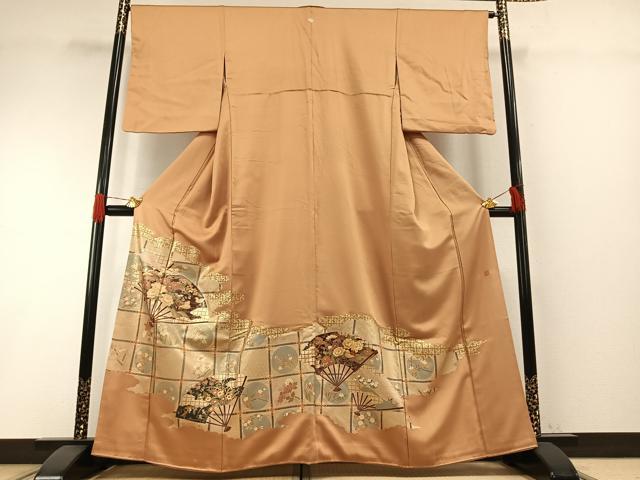 平和屋着物●豪華色留袖 作家物 龍谷 扇面花鳥文 金彩 正絹 逸品 AABH4652fy|平和屋