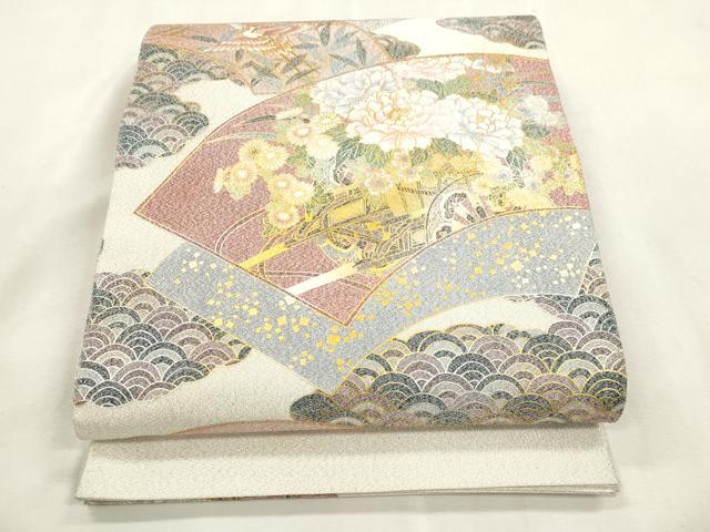 長閑やかさ屋御召しもの●綴れ 膜鳴楽器柄袋帯 西洋紙飛鶴割れ易い文 金彩 正絹 珠玉 CABH6638dy
