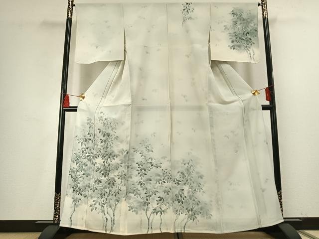 長閑やかさ屋御召しもの＊夏物 短い訪問着 絽 墨付き 枝葉文 暈し染め 正絹 珠玉 AABF5781fy