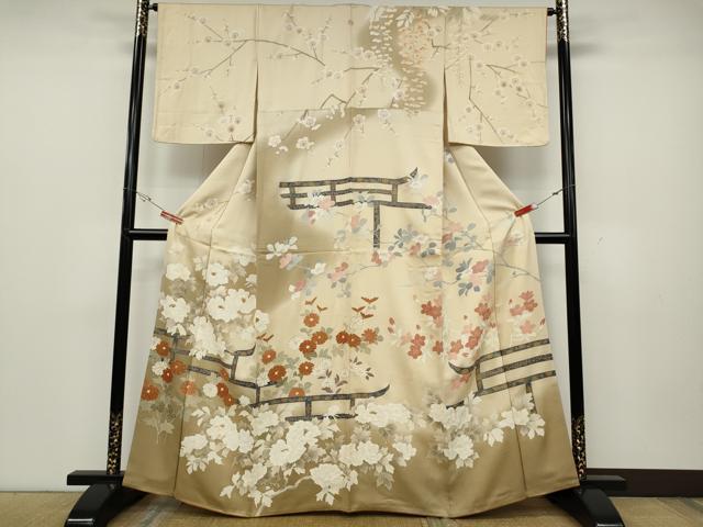 平和屋着物●訪問着　刺繍　草花文　暈し染め　金彩　正絹　逸品　CABD0365ut｜平和屋
