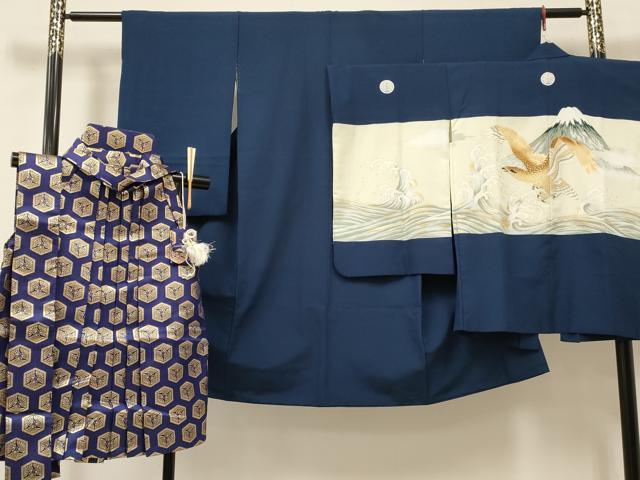平和屋着物[]七五三　男の子　祝着・羽織・行灯袴・小物セット　鷹　鷲　立波風景文　金彩　DABC5171ma｜平和屋
