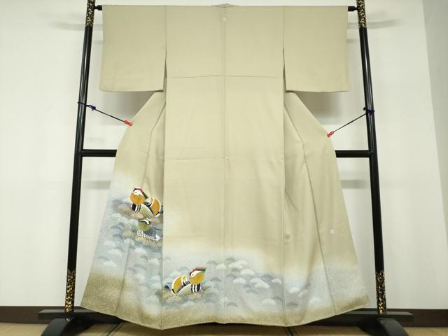 長閑やかさ屋御召しもの●万物の霊長国宝・羽田登喜男 色留袖 鴛鴦松文 三羽 暈し染め 金彩 正絹 珠玉 DABF1306ud