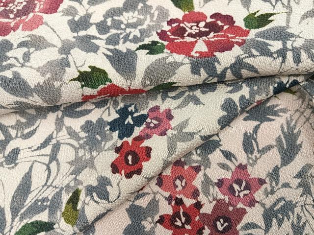 平和屋着物●上質な小紋　型染め　草花文　鬼しぼ縮緬　正絹　逸品　未使用　AABH3129ph｜平和屋