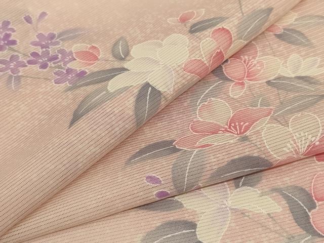 長閑やかさ屋御召しもの＊夏物 小紋 絽 顕花植物文 正絹 珠玉 AABJ2546jd