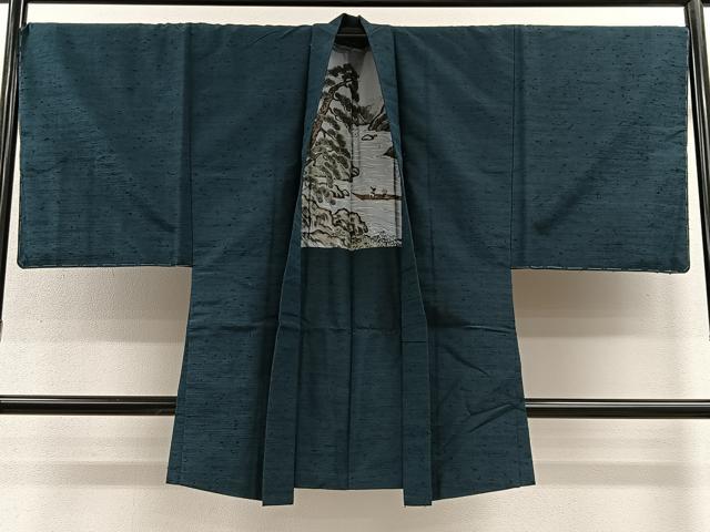 平和屋着物∞男性 長羽織 髭紬 高麗納戸色 正絹 逸品 未使用 CABE4949ua|平和屋