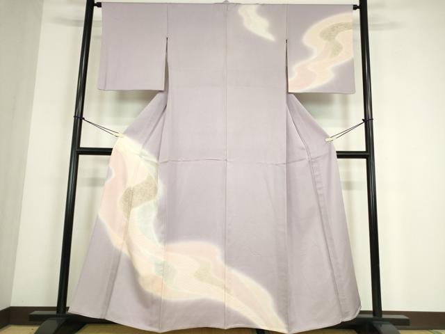 長閑やかさ屋御召しもの▽短い訪問着 単衣 水流菊唐草文 暈し染め 正絹 珠玉 DABE4531az
