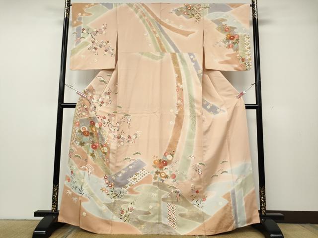 長閑やかさ屋お召しもの●築き上げる460年・千總 短い訪問着 駒刺しゅう エ霞吉祥花文 金彩 正絹 珠玉 CABG5491ut