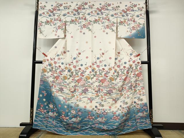 平和屋着物●訪問着　型染め　流水風景花蝶文　暈し染め　正絹　逸品　CABG5492ut｜平和屋