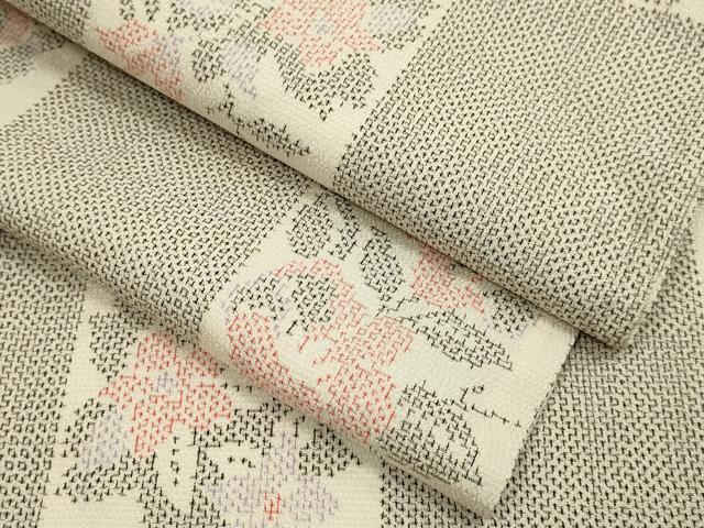 平和屋着物▽本塩沢 単衣 市松花文 正絹 逸品 DABF5734du|平和屋