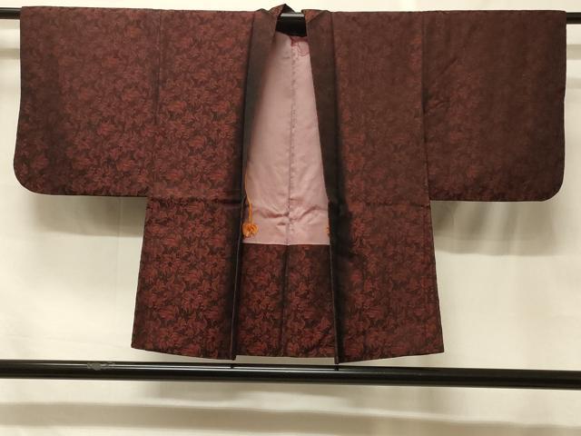 平和屋着物＃羽織　草花文　黒地　交織　CABF8857in｜平和屋