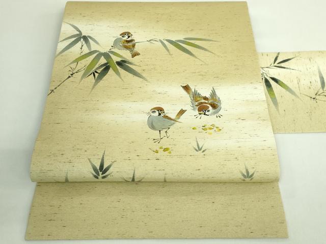 長閑やかさ屋お召しもの●御膳上等 九寸名古屋帯 紬地 手書き 雀 珠玉 DZAB2342kh6 和服-レディースファッション-帯