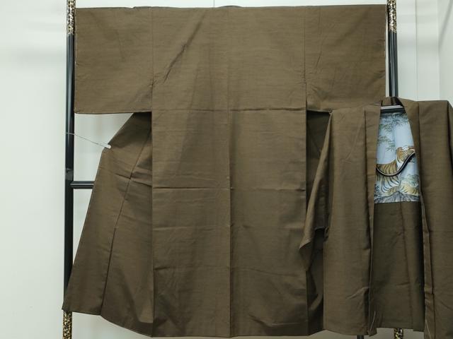 平和屋着物●極上　男性　紬　アンサンブル　色無地　媚茶色　逸品　未使用　CZAA4687s6｜平和屋
