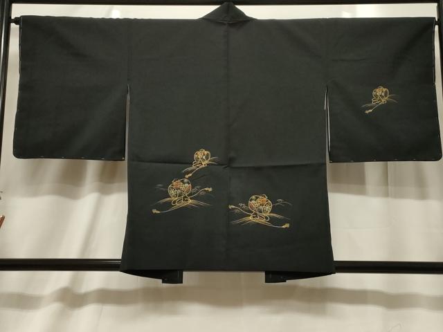 平和屋着物＃羽織　刺繍　鼓花文　黒地　金糸　洗える着物　CABF6183dy｜平和屋